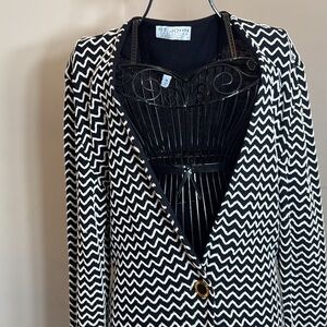 St. John Black and White Zigzag Knit Blazer